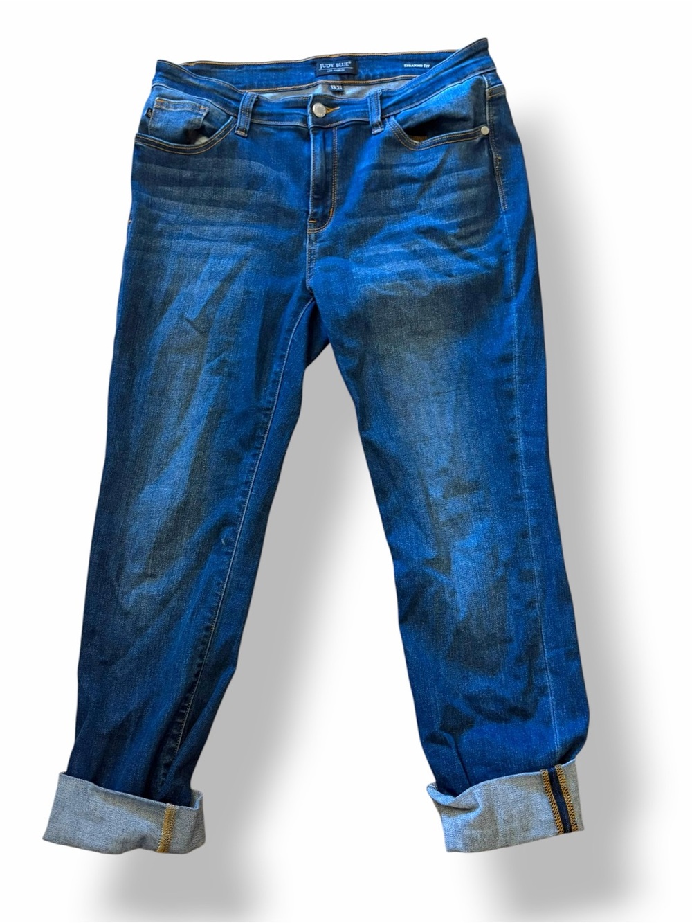 Judy Blue Straight Leg Cropped Jeans Med Wash Stretch Denim Cuff High Rise Sz 31 - Picture 15 of 15